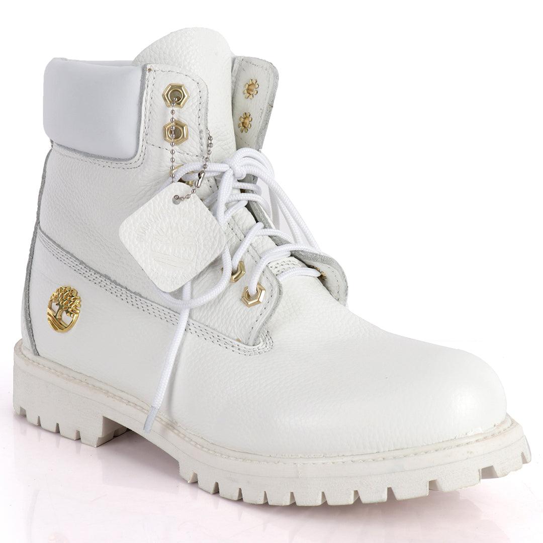 Tim Waterproof Premium Men's Leather Gold Logo Boots 6 Inch - White - Obeezi.com