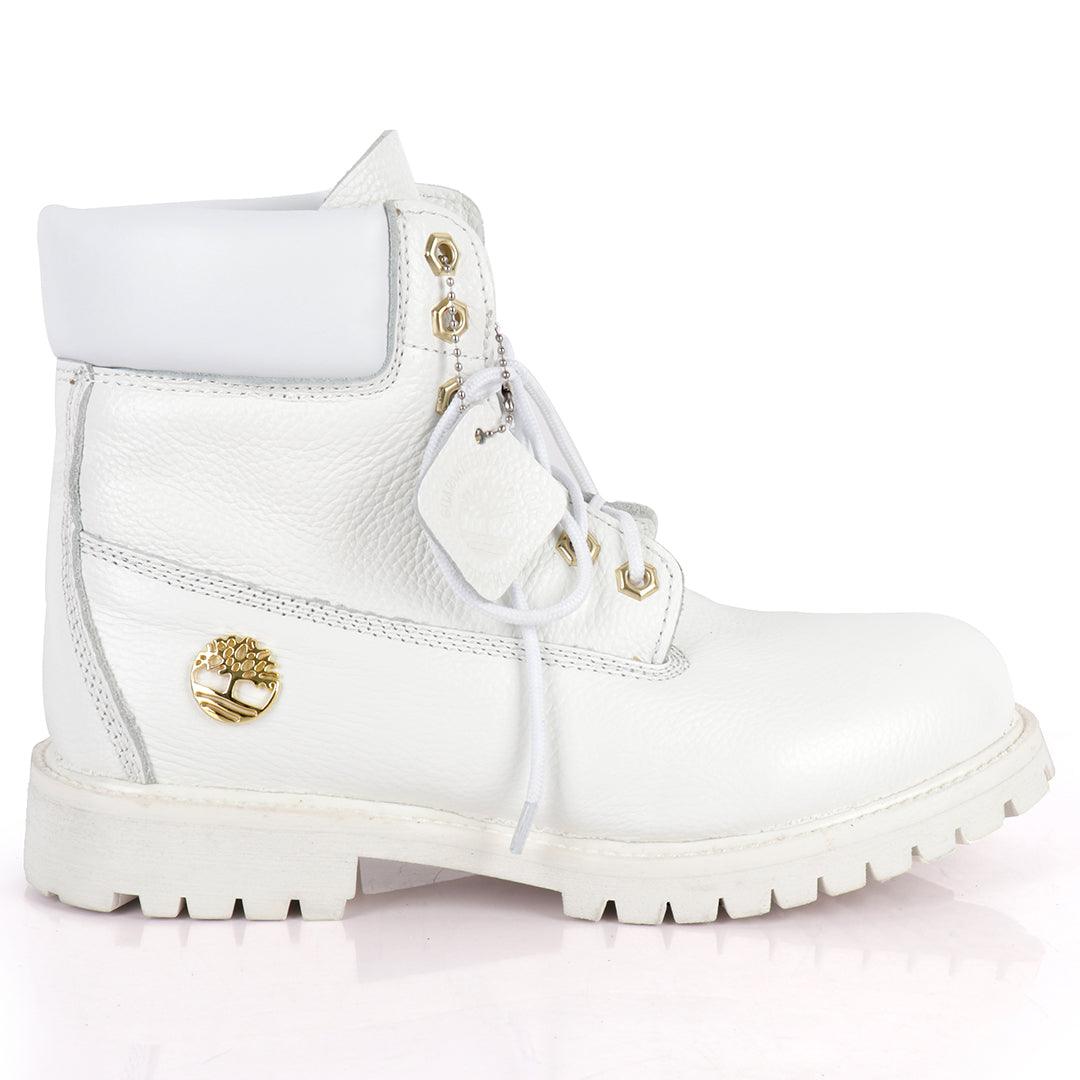 Tim Waterproof Premium Men's Leather Gold Logo Boots 6 Inch - White - Obeezi.com