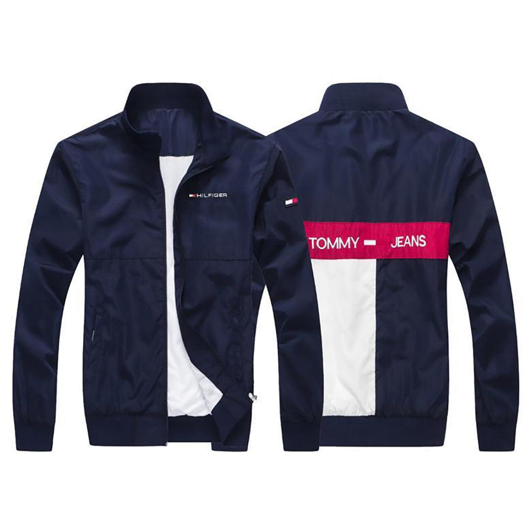 Tom Cool Front Flag Logo Crested Zip Down Jacket-Navy Blue - Obeezi.com