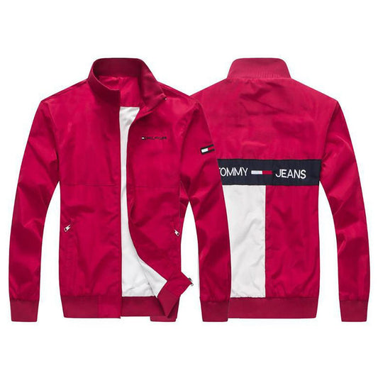Tom Cool Front Flag Logo Crested Zip Down Jacket-Red - Obeezi.com