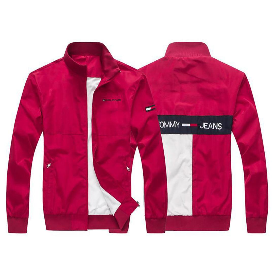 Tom Cool Front Flag Logo Crested Zip Down Jacket-Red - Obeezi.com