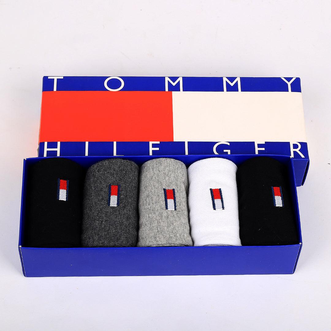 Tom Cotton 5 In 1 Logo Designed White, Black, Grey, Blue And Ash Socks - Obeezi.com