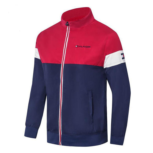 Tom Essential Block Front Layout design Flag Logo Jacket-Red Navy-blue - Obeezi.com