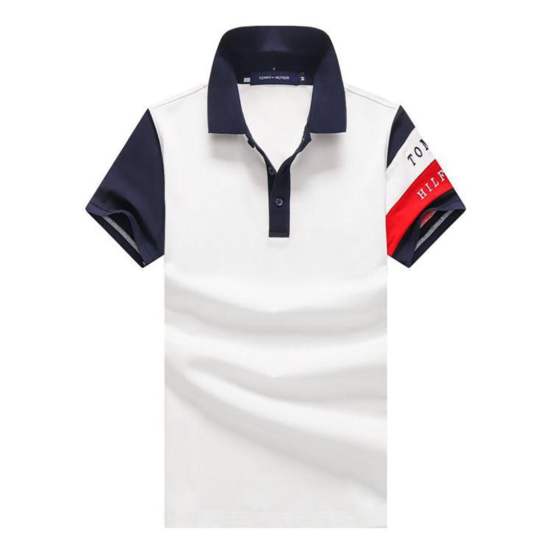 Tom Essential Men's Hand Stripe Polo-White - Obeezi.com