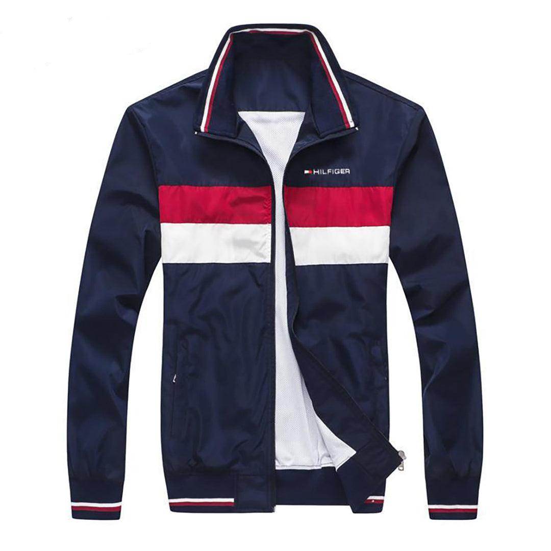 Tom Men's Color Block Zip Down Jacket-Navy Blue - Obeezi.com