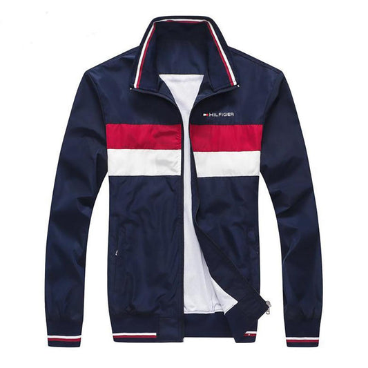 Tom Men's Color Block Zip Down Jacket-Navy Blue - Obeezi.com
