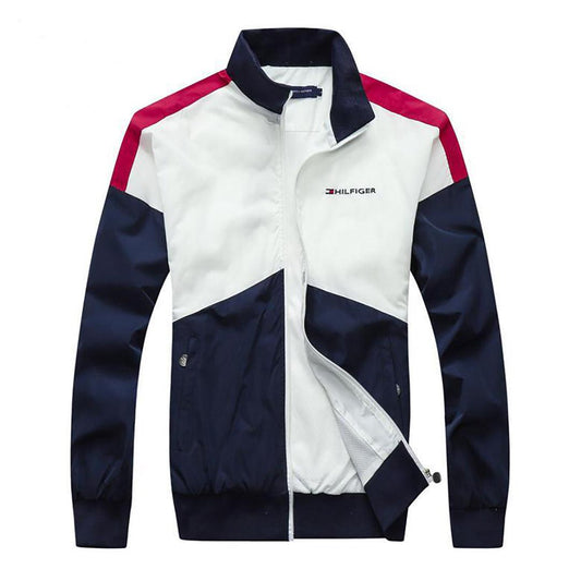 Tom Pop Over Windbreaker Zip Down Jacket-White Navy-blue - Obeezi.com
