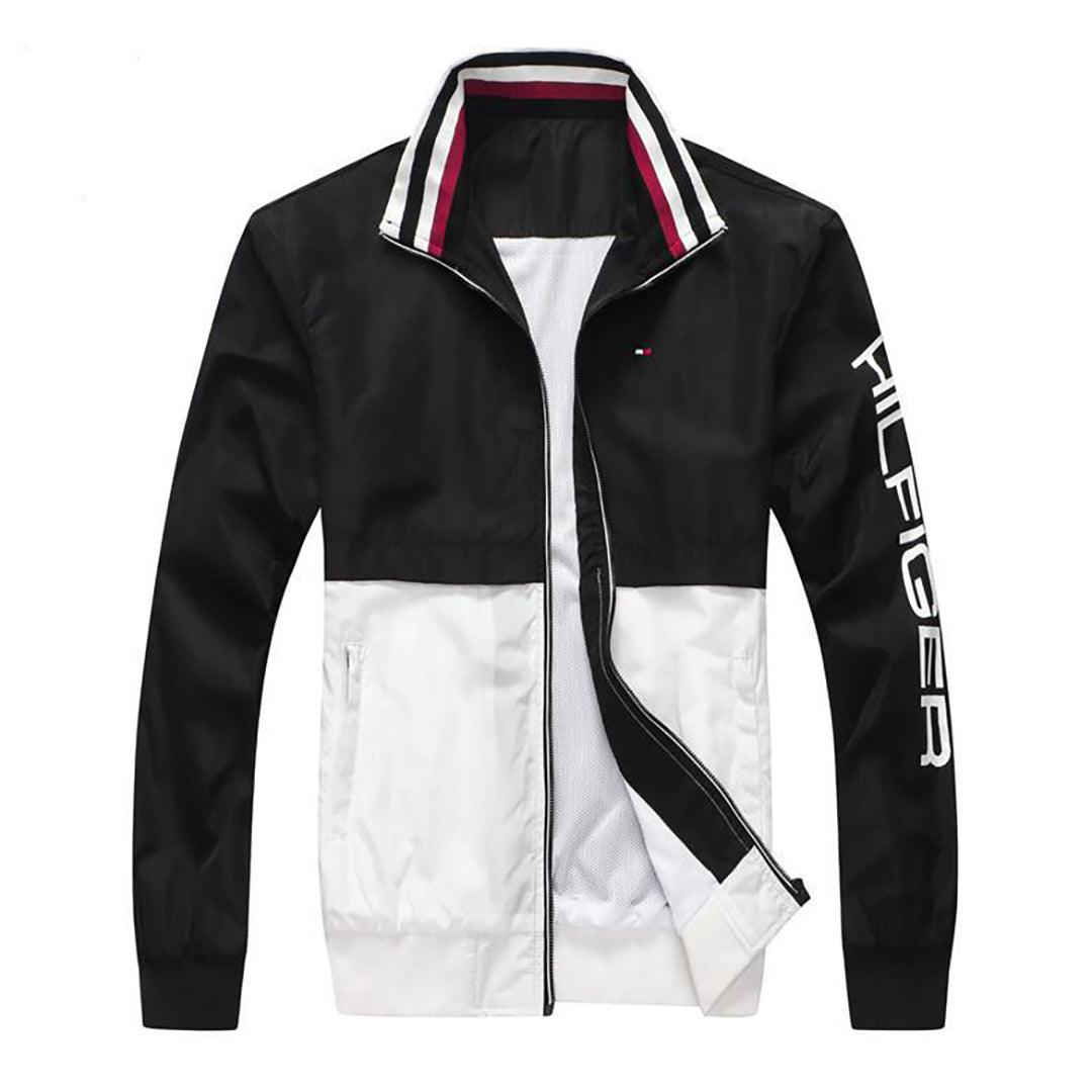 Tom Signature Hand Logo Zip Down With Collar Stripe -Black - Obeezi.com