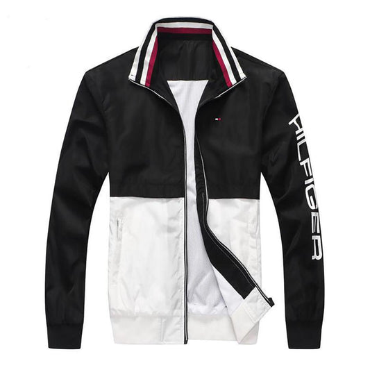Tom Signature Hand Logo Zip Down With Collar Stripe -Black - Obeezi.com