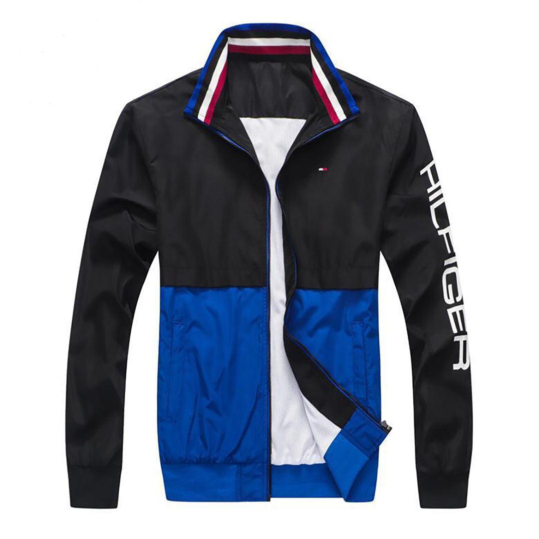 Tom Signature Hand Logo Zip Down With Collar Stripe Jacket -Blue - Obeezi.com