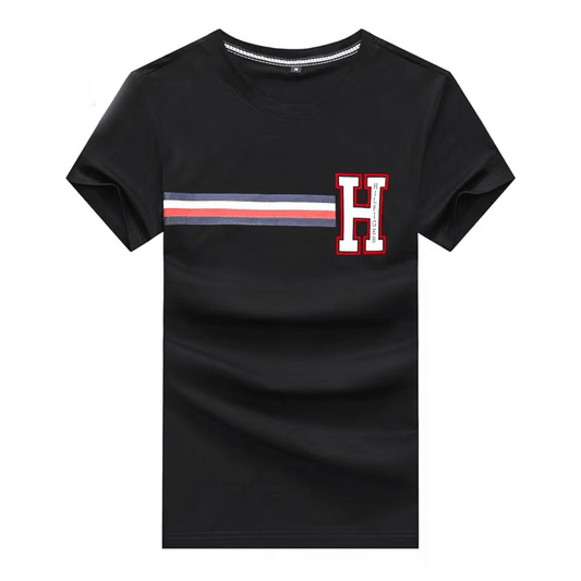 Tommy HF Colorblock Stripe Logo T-Shirt- Black - Obeezi.com