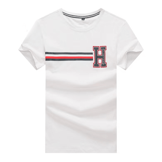 Tommy HF Colorblock Stripe Logo T-Shirt- White - Obeezi.com