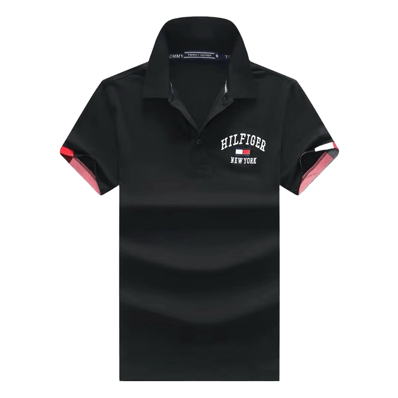 Tommy HF Side crested Flag Logo Polo- Black - Obeezi.com