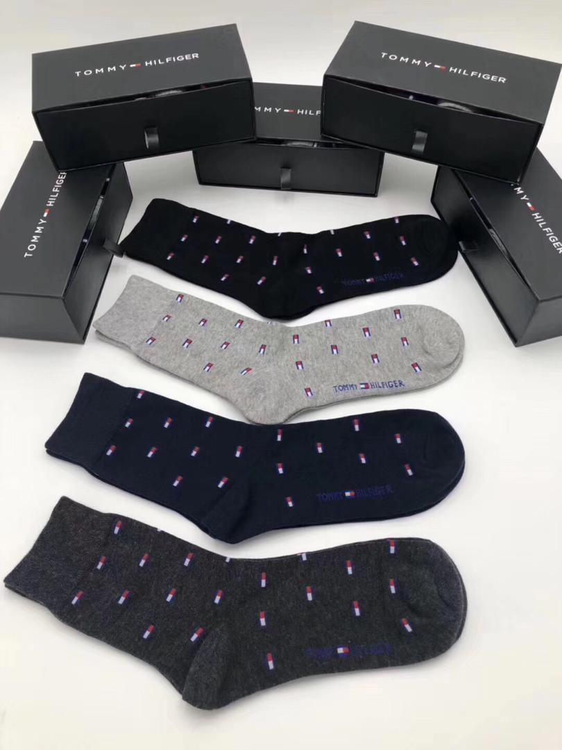 Tommy Hilfiger 4 In 1 Crested Black Ash Blue Grey Socks - Obeezi.com