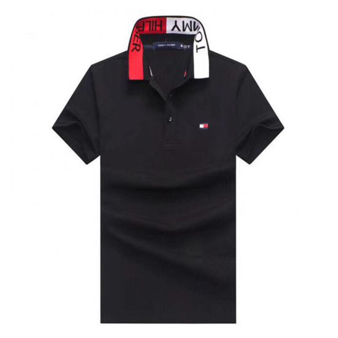 Tommy Hilfiger Black Fashionable Crested Collar Polo Shirt - Obeezi