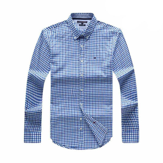 Tommy Hilfiger Blue And White Checkered Design Shirt - Obeezi