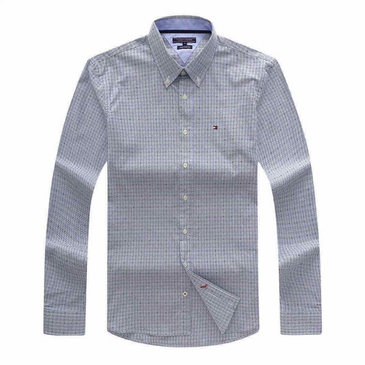 Tommy Hilfiger Checkered Pure Cotton Blue Long Sleeve Shirt - Obeezi