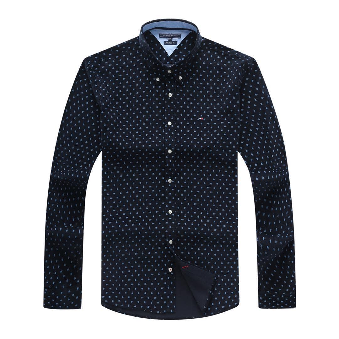 Tommy Hilfiger Classic Deep NavyBlue With Dot Purple Longsleeve Shirt - Obeezi