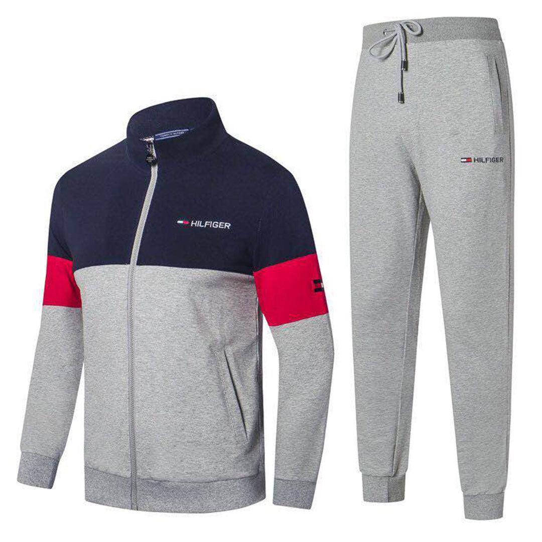 Tommy Hilfiger Color Block Pullover Design Ash And Navy-blue Tracksuit - Obeezi
