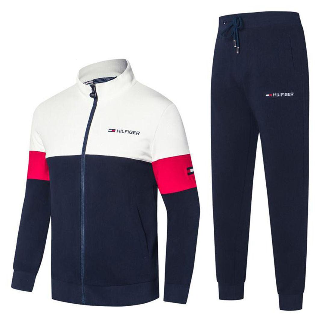 Tommy Hilfiger Color Block Pullover Design White And Navy-blue Tracksuit - Obeezi