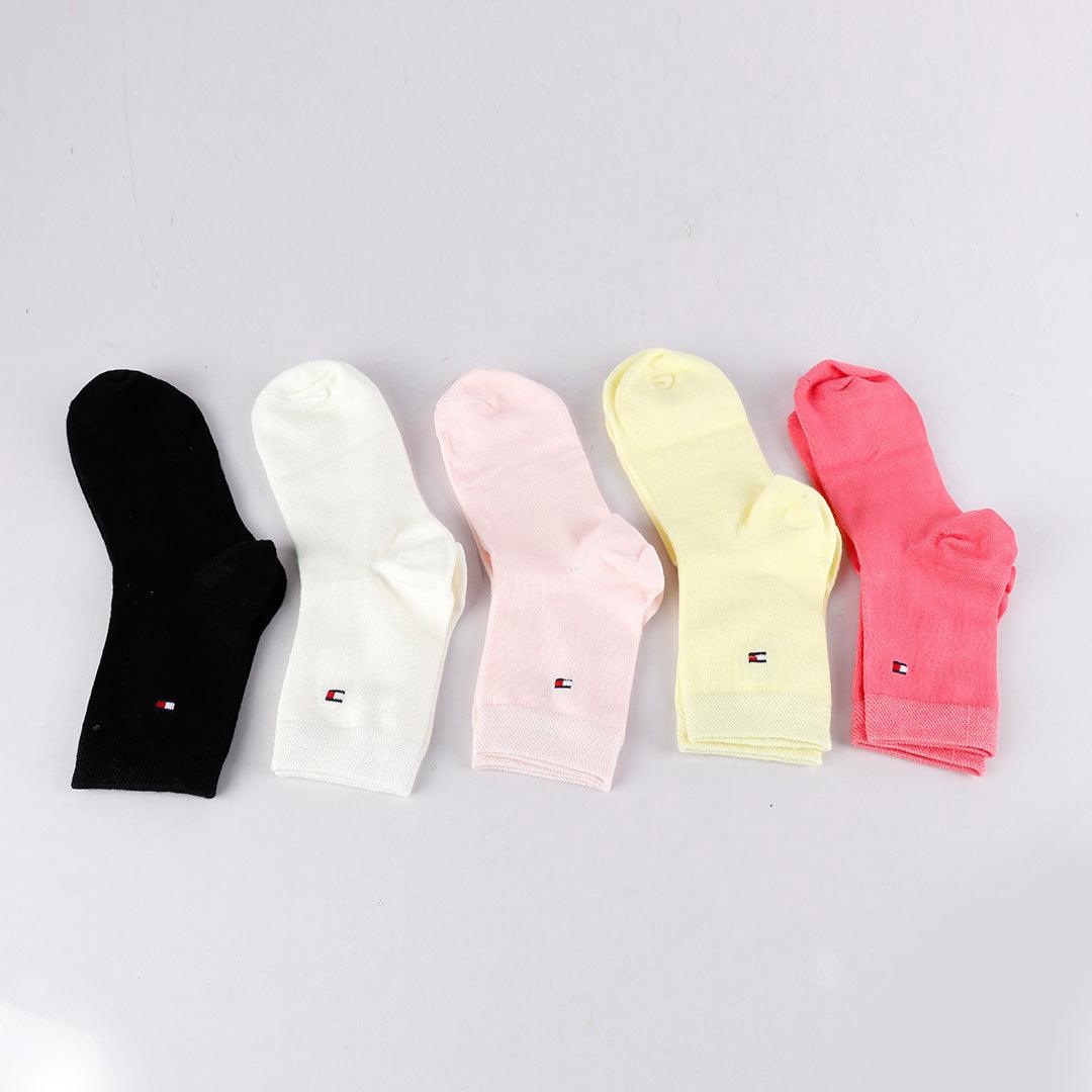 Tommy Hilfiger Crested 5 in 1 Pack Black Pink Red Yellow Milk Socks - Obeezi.com