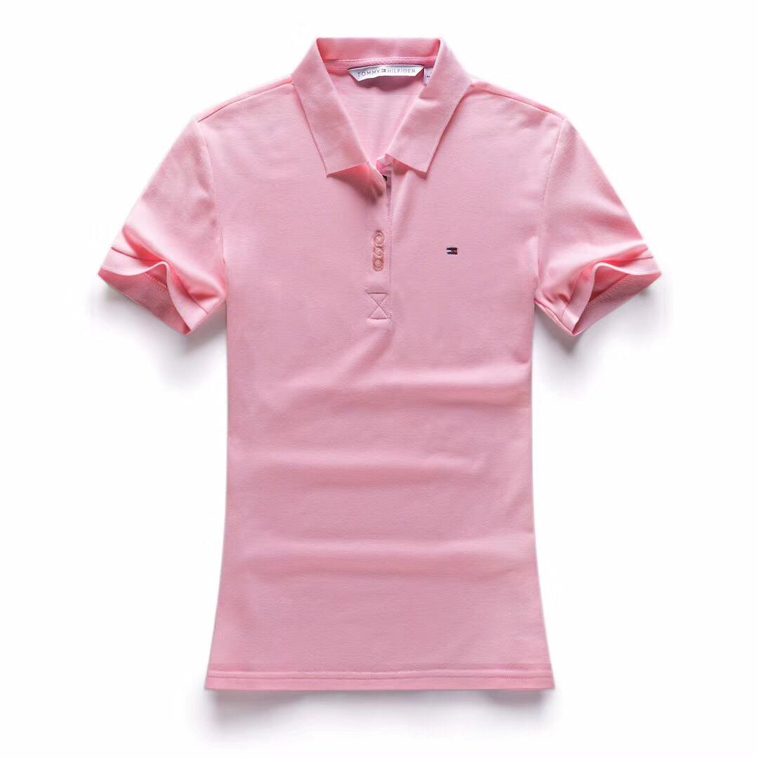 Tommy Hilfiger Crested Design Pink Ladies Short-Sleeve Polo - Obeezi