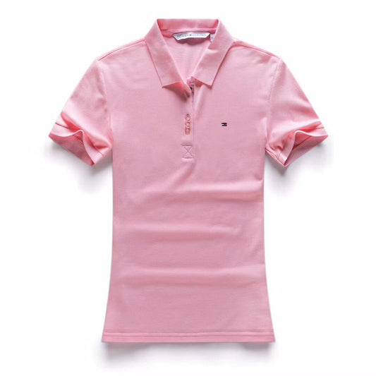 Tommy Hilfiger Crested Design Pink Ladies Short-Sleeve Polo - Obeezi