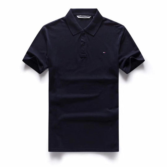 Tommy Hilfiger Crested Design Plain Black Short-Sleeve Polo - Obeezi