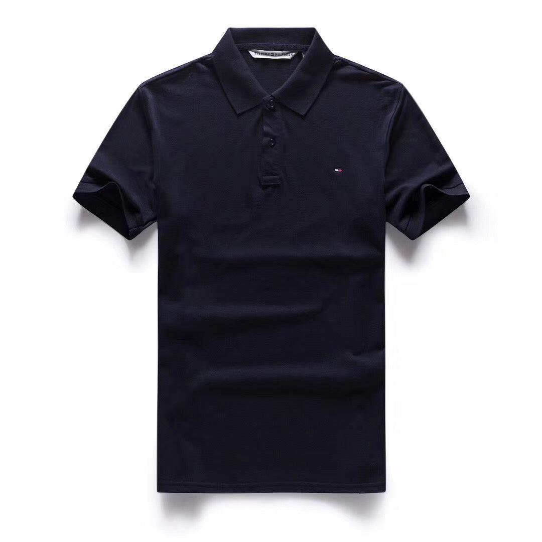 Tommy Hilfiger Crested Design Plain Black Short-Sleeve Polo - Obeezi