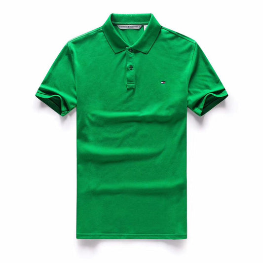 Tommy Hilfiger Crested Design Plain Green Short-Sleeve Polo - Obeezi