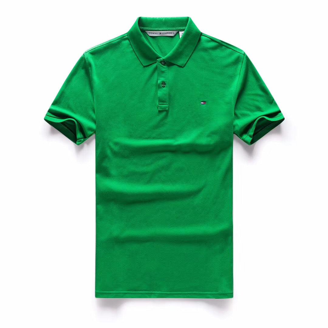 Tommy Hilfiger Crested Design Plain Green Short-Sleeve Polo - Obeezi