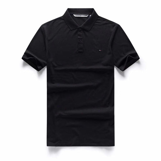 Tommy Hilfiger Crested Design Plain Navy Blue Short-Sleeve Polo - Obeezi