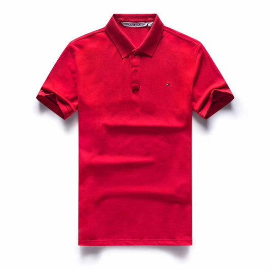 Tommy Hilfiger Crested Design Plain Red Short Sleeve Polo - Obeezi