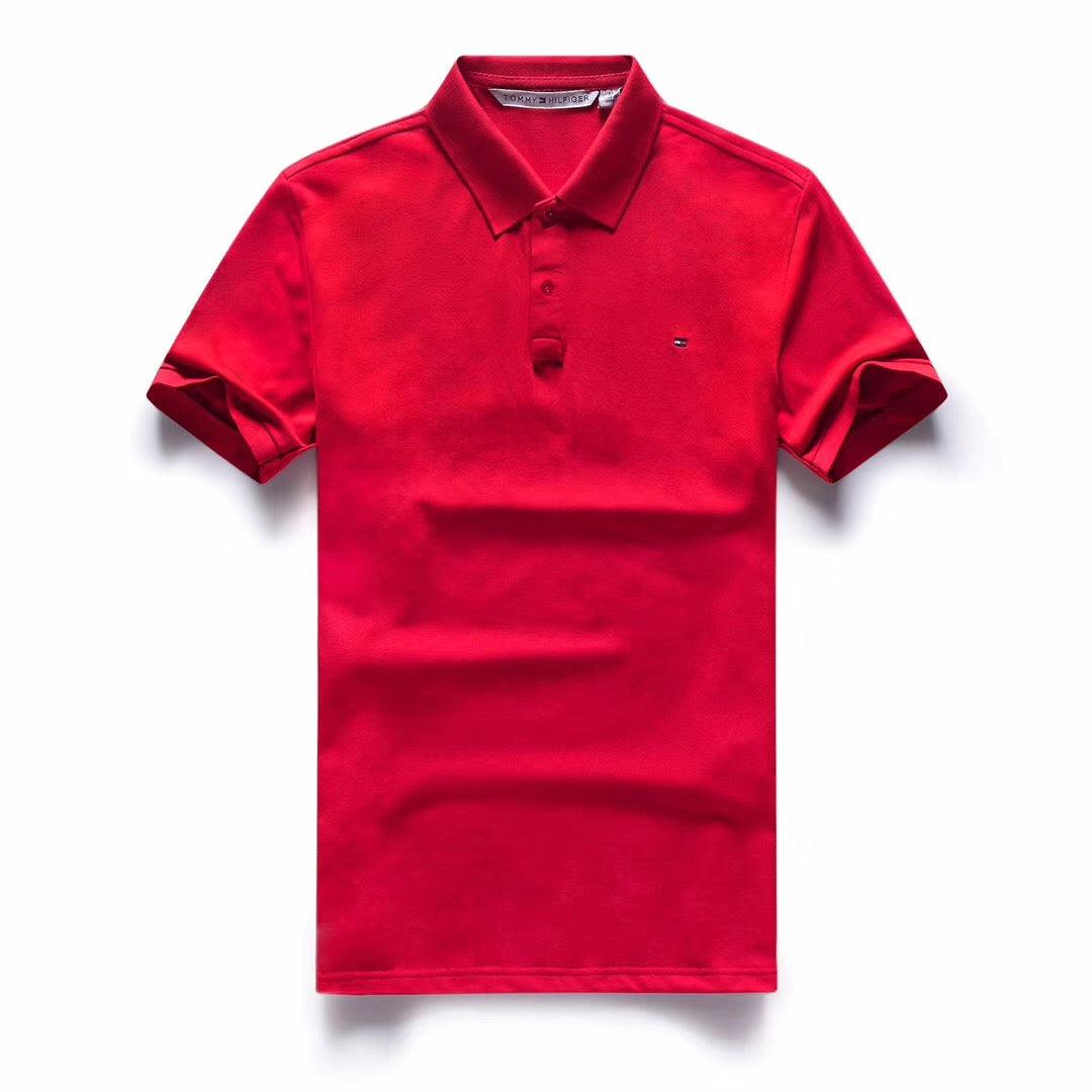 Tommy Hilfiger Crested Design Plain Red Short Sleeve Polo - Obeezi