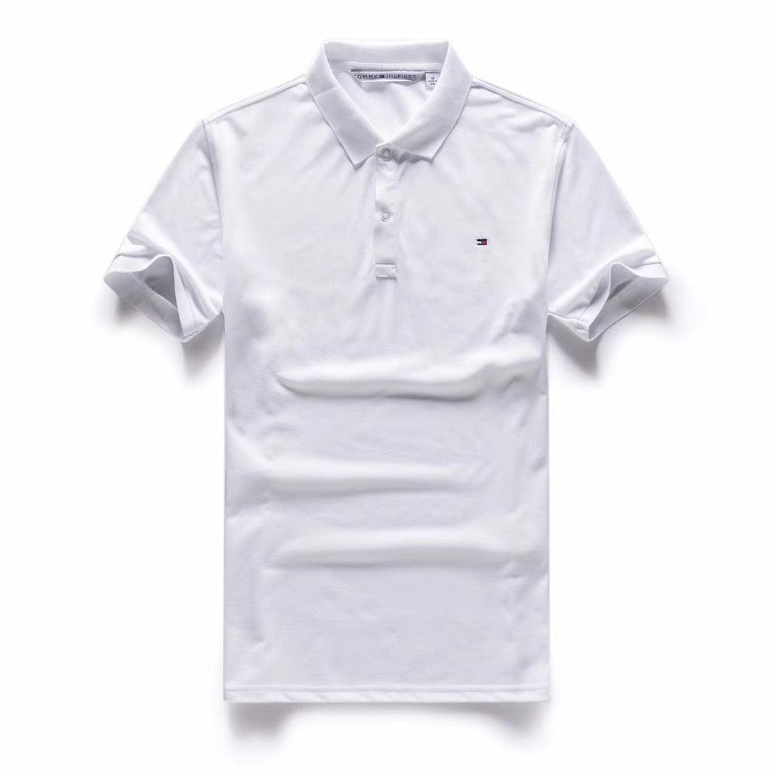 Tommy Hilfiger Crested Design Plain White Short-Sleeve Polo - Obeezi