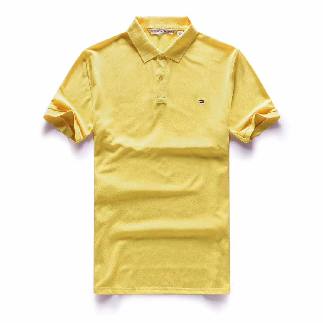 Tommy Hilfiger Crested Design Plain Yellow Short-Sleeve Polo - Obeezi