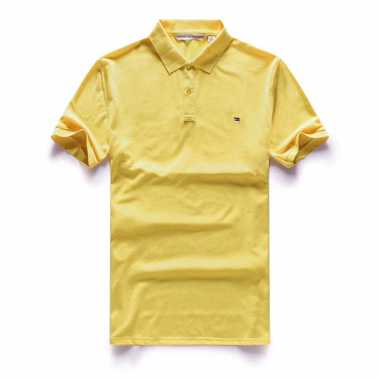 Tommy Hilfiger Crested Design Plain Yellow Short-Sleeve Polo - Obeezi