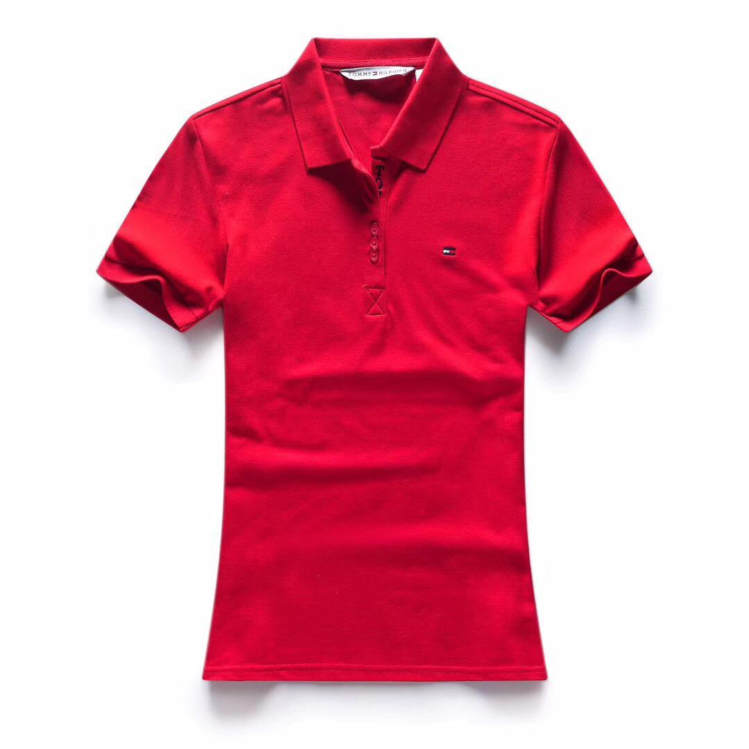 Tommy Hilfiger Crested Design Red Ladies Short-Sleeve Polo - Obeezi