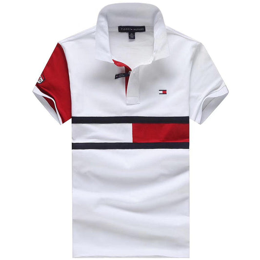 Tommy Hilfiger Crested Design White And Red Short-Sleeve Polo - Obeezi