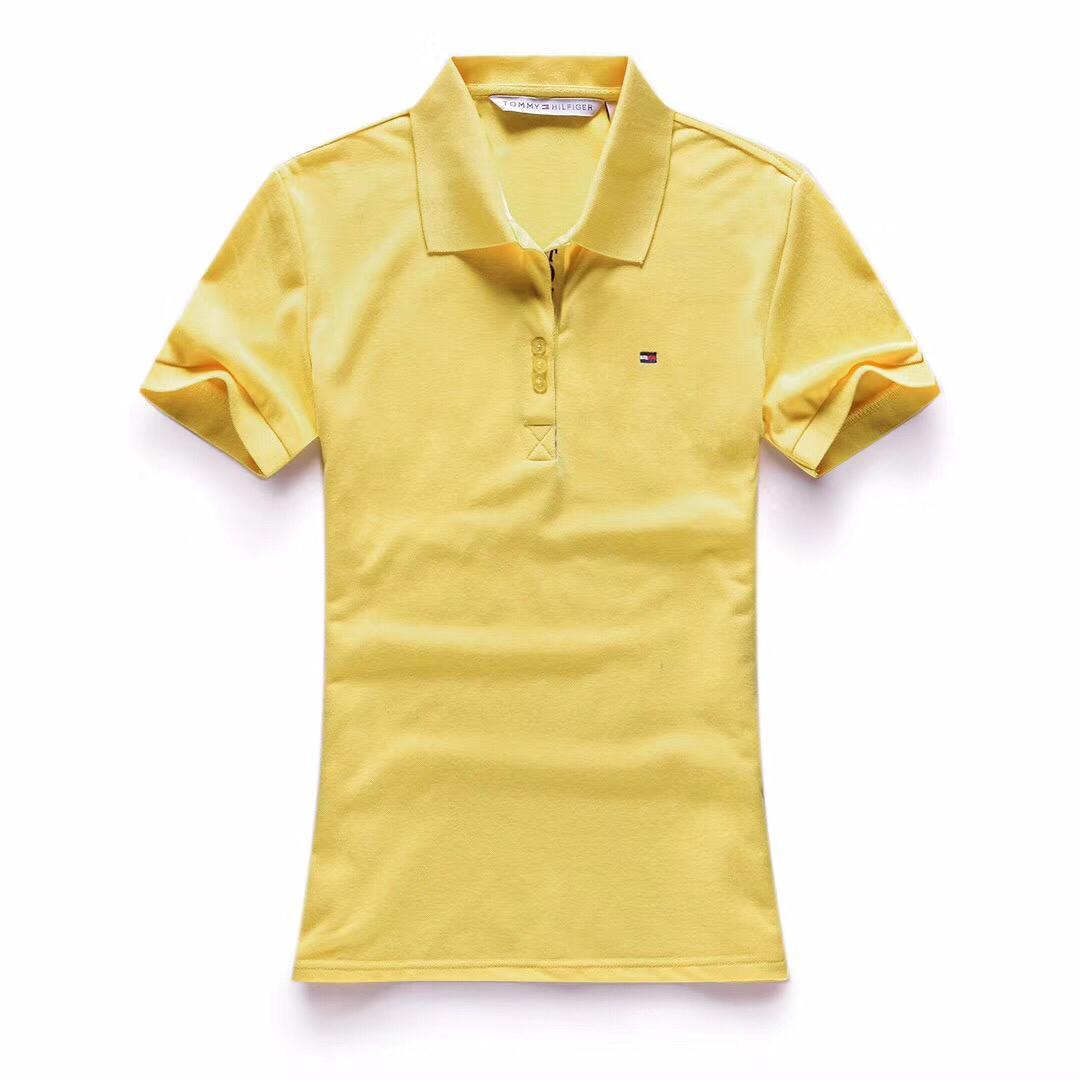 Tommy Hilfiger Crested Design Yellow Ladies Short-Sleeve Polo - Obeezi