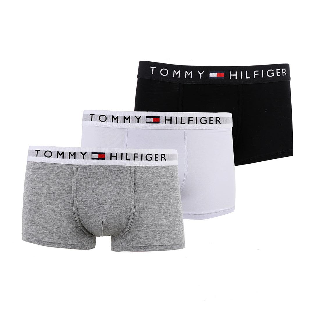 Tommy Hilfiger Crested Elastic Band 3 IN 1 Pack Black or Blue White and Grey Boxers - Obeezi