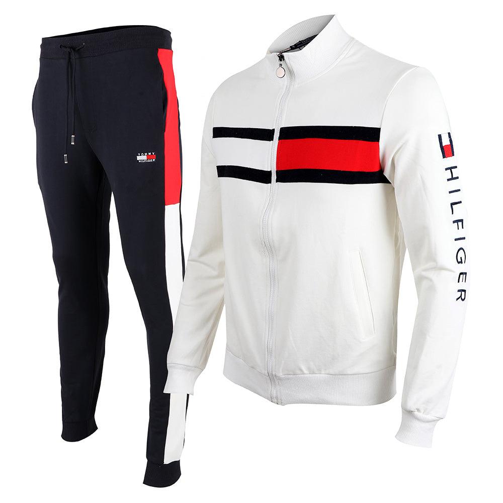 Tommy Hilfiger Crested Embellished Logo White and Red Tracksuit - Obeezi