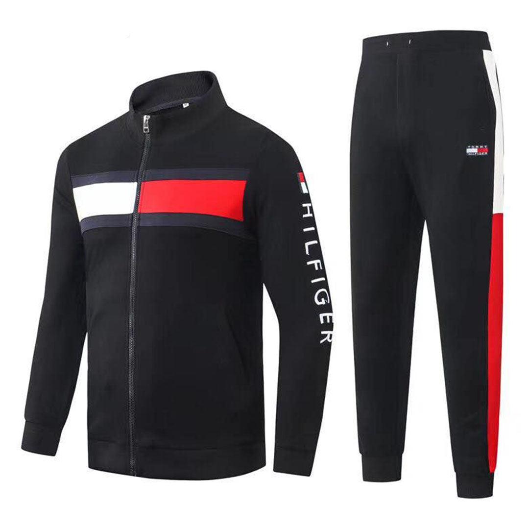 Tommy Hilfiger Front Logo Black Cotton Tracksuits - Obeezi