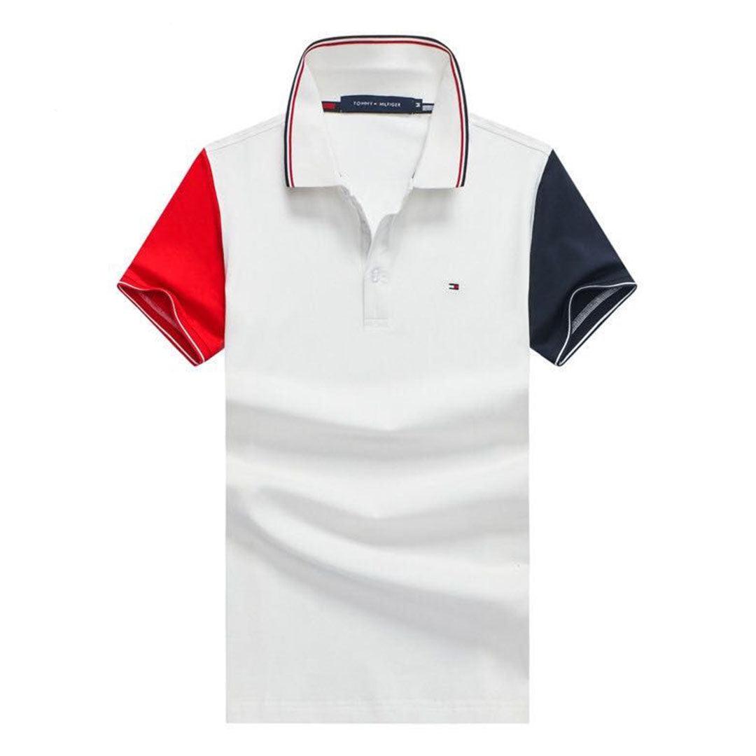 Tommy Hilfiger Men's Body-fit White Stripes Collar Polo - Obeezi