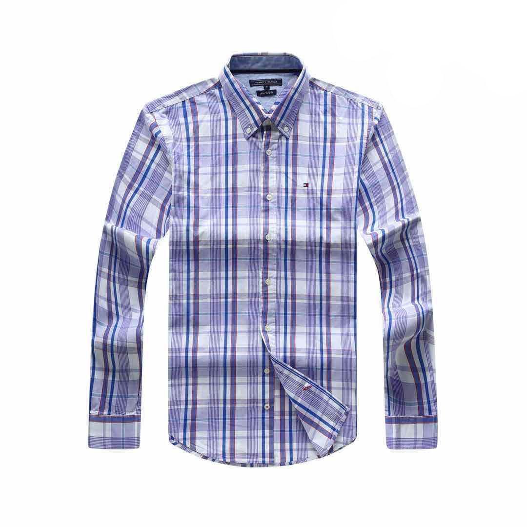 Tommy Hilfiger New York Fit Purple White Blue Red Stripe Shirt - Obeezi