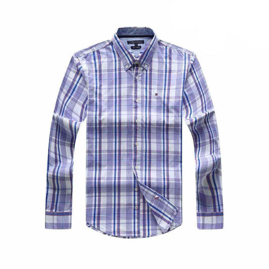 Tommy Hilfiger New York Fit Purple White Blue Red Stripe Shirt - Obeezi