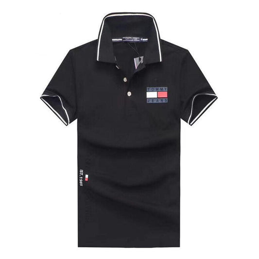 Tommy Hilfiger Printed Design Plain Black Polo Shirt - Obeezi