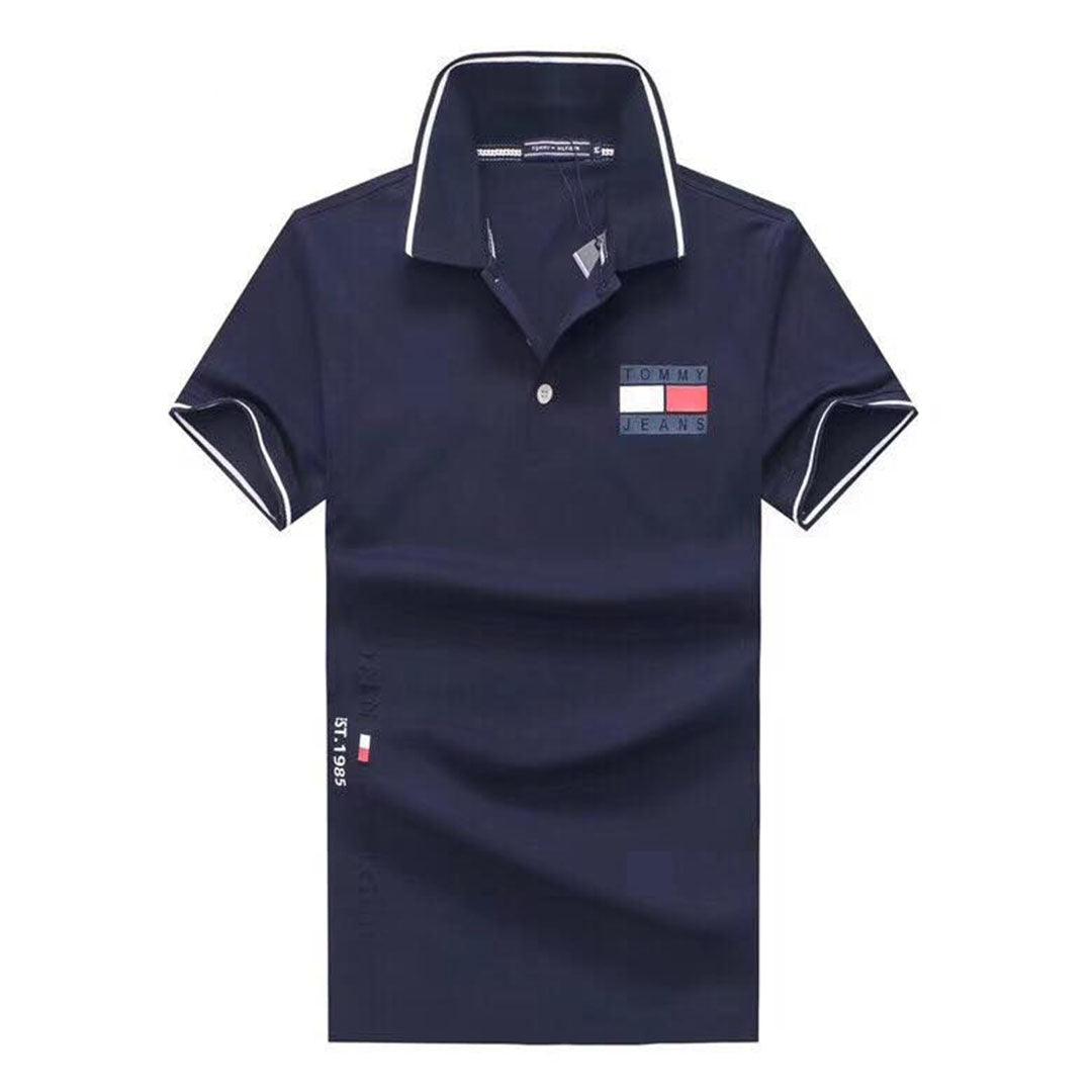 Tommy Hilfiger Printed Design Plain NavyBlue Polo Shirt - Obeezi