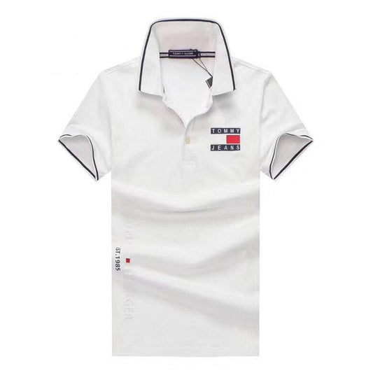 Tommy Hilfiger Printed Design Plain White Polo Shirt - Obeezi