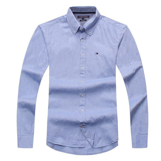 Tommy Hilfiger Pure Cotton Plain Fitted Long Sleeve Shirt- Blue - Obeezi